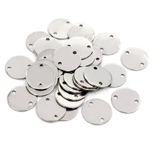 Bulk set of silver stainless steel double-hole round connector tags for DIY jewelry making
