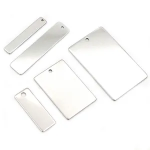 Stainless Steel Rectangle Blank Pendant Single Hole Polished Dog Tag DIY Necklace Charms For Jewelry Making Silver Metal Plate
