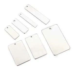 Set of 7 polished stainless steel rectangle pendants for DIY necklaces and tags