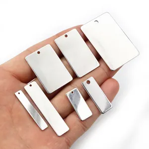Polished stainless steel rectangular pendant tags in various sizes for DIY jewelry