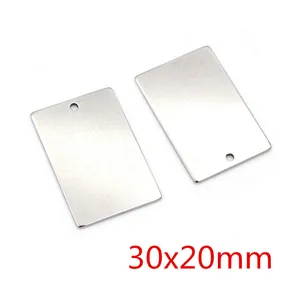 Polished 30x20mm stainless steel rectangle blank pendant tag for DIY jewelry making