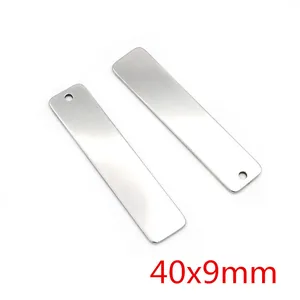 Polished stainless steel rectangular blank tag with hole for DIY jewelry making 40x9mm