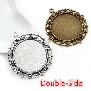 Vintage French Style Alloy Double Sided Round Pendant Base Openwork Lace Edge Large Jewelry Finding For DIY Crafting Necklaces