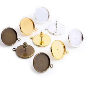 Pack of 10 copper earring posts with hanging loops in bronze, gold, and silver finishes