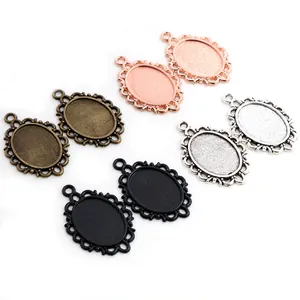 Oval vintage alloy pendant trays in rose gold, bronze and silver for DIY jewelry making