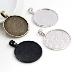 Set mit 25 mm runden Legierungs-Anhängerbasen in Bronze, Schwarz und Silber für DIY