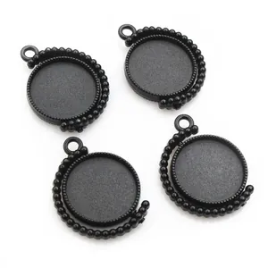 Lot de quatre supports de pendentifs ronds noirs en alliage de 16mm pour la création de bijoux