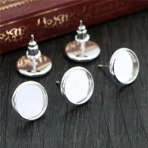 DIY silver-colored round flat tray earring posts and backings for jewelry making