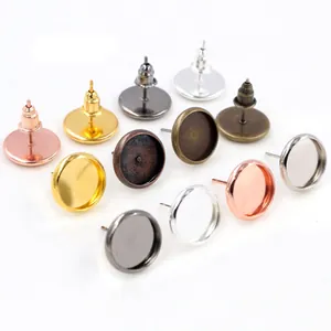 Round Flat Tray Earring Post Base Iron DIY Jewelry Making Findings Accessories For Stud Earrings Making For Women