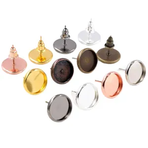 DIY jewelry earring post studs with flat tray base in various metallic finishes and colors