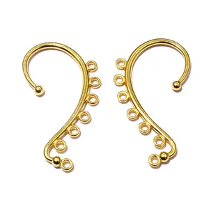 Pair of gold-plated S-shape DIY ear hooks with 7 loops for vintage hair accessories