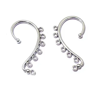 Silver S-shaped DIY ear cuff findings with six loops for jewelry making, 60x36mm