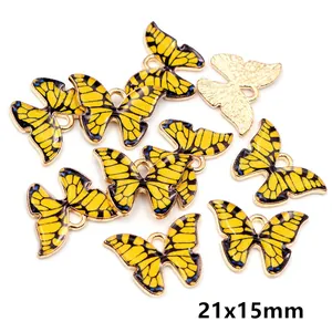 21x15mm Yellow enamel butterfly pendants with gold alloy frame for DIY jewelry making