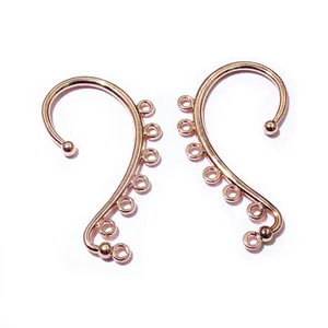 Detailed pair of rose gold S-curve ear cuff DIY jewelry connectors with seven hanging loops
