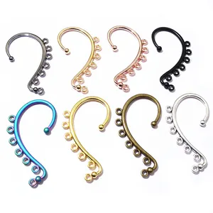 DIY S-curve ear cuff hooks with 7 hanging rings in 8 colors for jewelry making
