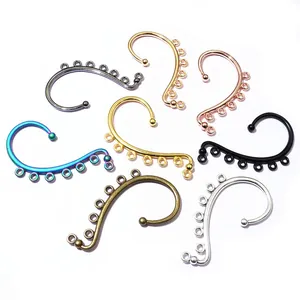 7-piece set of metal DIY earring hooks with loops in assorted metallic colors