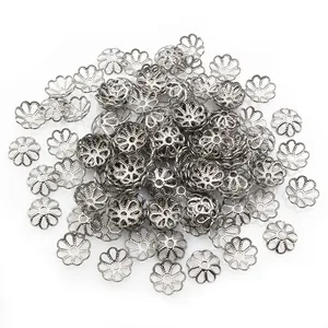 Hollow flower bead caps in stainless steel for DIY jewelry making and beading