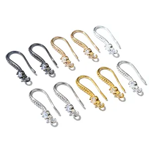 Zircon-studded copper earring hooks in gold silver rose gold and black finish