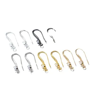 DIY copper zircon earring hooks in gold, silver and black finish for jewelry making