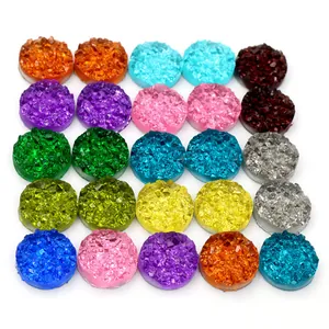 Cabochons ronds en résine druzy multicolores, lot de 25 pour création de bijoux