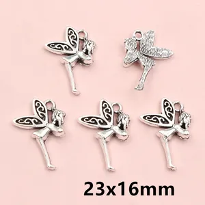 Vista de colgantes de ángel en aleación plateada de 23x16mm para creación de joyas DIY