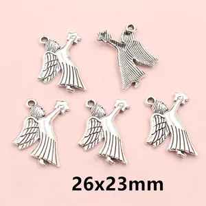 Cinco colgantes de ángel en plata antigua para creación de joyas DIY, medida 26x23mm