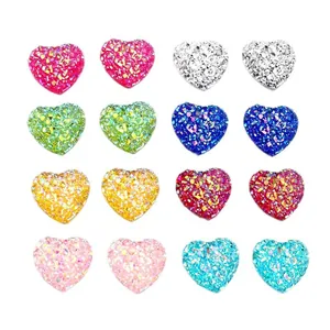 Cabochons en forme de cœur 12mm avec poudre scintillante pour création bijoux