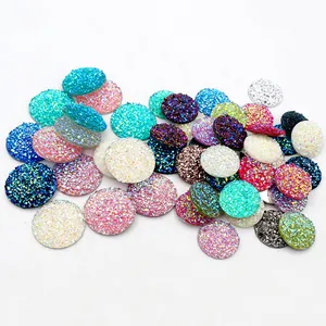 Colorful round resin druzy cabochons with sparkling mineral texture for DIY jewelry making