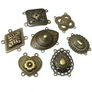 Antique Bronze Alloy Jewelry Connectors Vintage Ethnic Hollow Relief Geometric Floral DIY Craft Jewelry Making Charms
