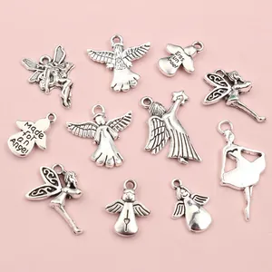 Set de colgantes de ángel y hada en aleación de plata vintage para bisutería artesanal
