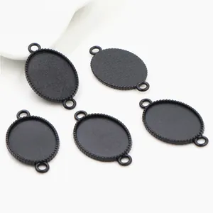 Cinq supports de pendentif ovales noirs en alliage avec doubles boucles pour bijoux DIY