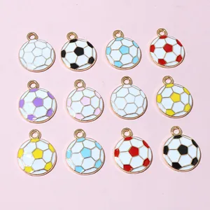 Lot de 12 pendentifs ballon de foot en alliage émaillé multicolore avec bordure dorée