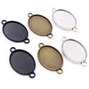 Plateau de Support de Pendentif Ovale en Alliage de Zinc Bord Perlé Double Boucle Accessoire de Bijouterie DIY