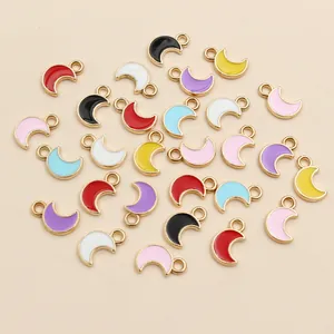 Colorful crescent moon enamel charms with gold frames for DIY jewelry crafting and making