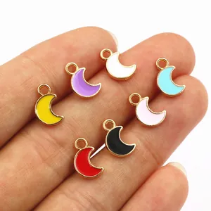 Colorful moon alloy pendants in seven shades with gold base for DIY jewelry making
