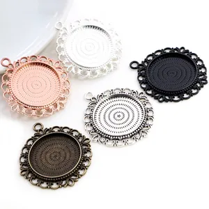 DIY 25mm alloy pendant bases in five metallic finishes with lace edge and round loop