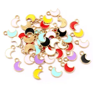 Colorful moon shape enamel pendants with gold edges for DIY jewelry making