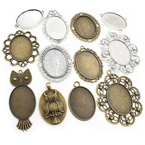 Vintage Zinc Alloy Oval Lace Edge Owl Shaped Pendant Base Bezel Tray Settings For Time Gem DIY Jewelry Making Findings Accessories