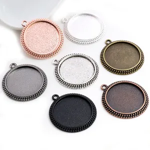 DIY 25mm round pendant tray base in seven metallic finishes with vintage rope edge design
