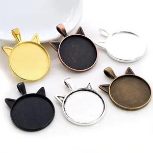 25mm cat-ear round alloy pendant trays in six metallic finishes for DIY jewelry making