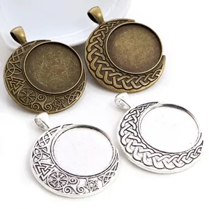 25mm Viking crescent moon pendant trays in antique bronze and silver for DIY jewelry