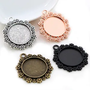 DIY jewelry 20mm flower pendant trays in silver, rose gold, bronze and matte black finishes