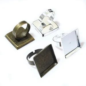 Adjustable square ring base blanks in bronze and silver for DIY jewelry making