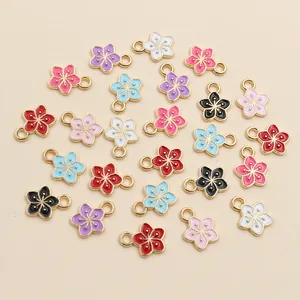 Zinc Alloy Enamel Flower Charms Cherry Blossom Pendants DIY Jewelry Making Accessories For Necklace Bracelet Earring Gold Edge Colorful Floral Pendant