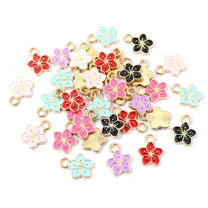 DIY colorful cherry blossom flower pendants in gold alloy for jewelry making