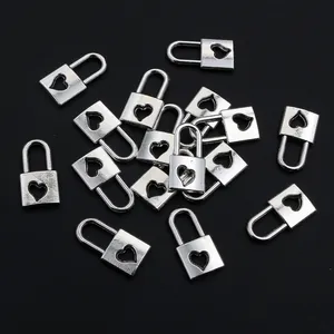 Polished silver alloy heart-shaped cutout padlock pendants for DIY jewelry making