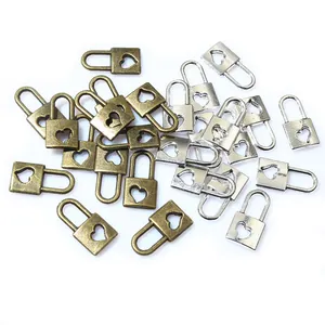 Miniature hollow heart lock pendants in antique bronze and silver for DIY jewelry