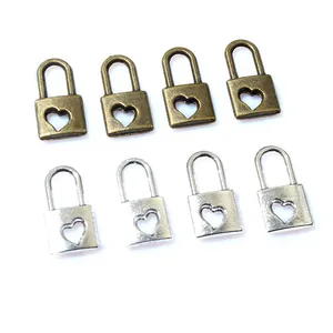 Vintage heart shaped lock pendants in bronze and silver for DIY jewelry making