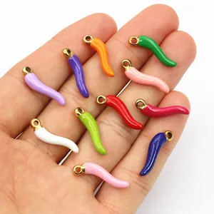 Colorful gold-plated stainless steel chili pendants with enamel finish for DIY jewelry