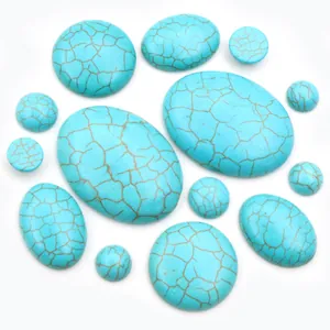 Synthetische Turkoois Flatback Cabochons Ovale Ronde Stenen Kraakpatroon Voor DIY Sieraden Maken Accessoires Ring Armband Patch